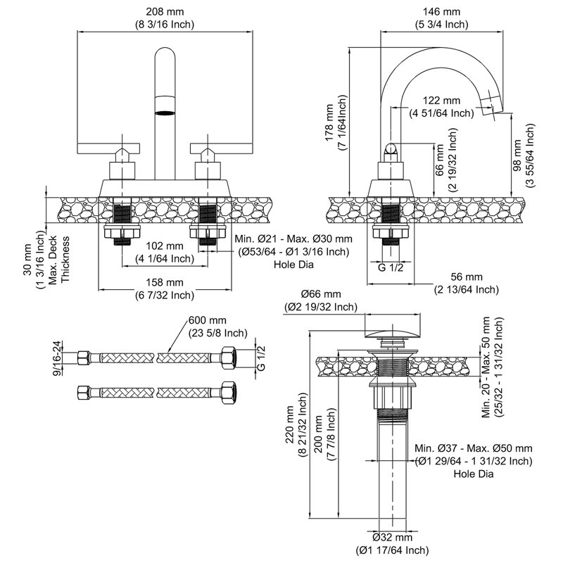 KES 4 Inch Centerset Faucet 2handle Bathroom Faucet with Drain
